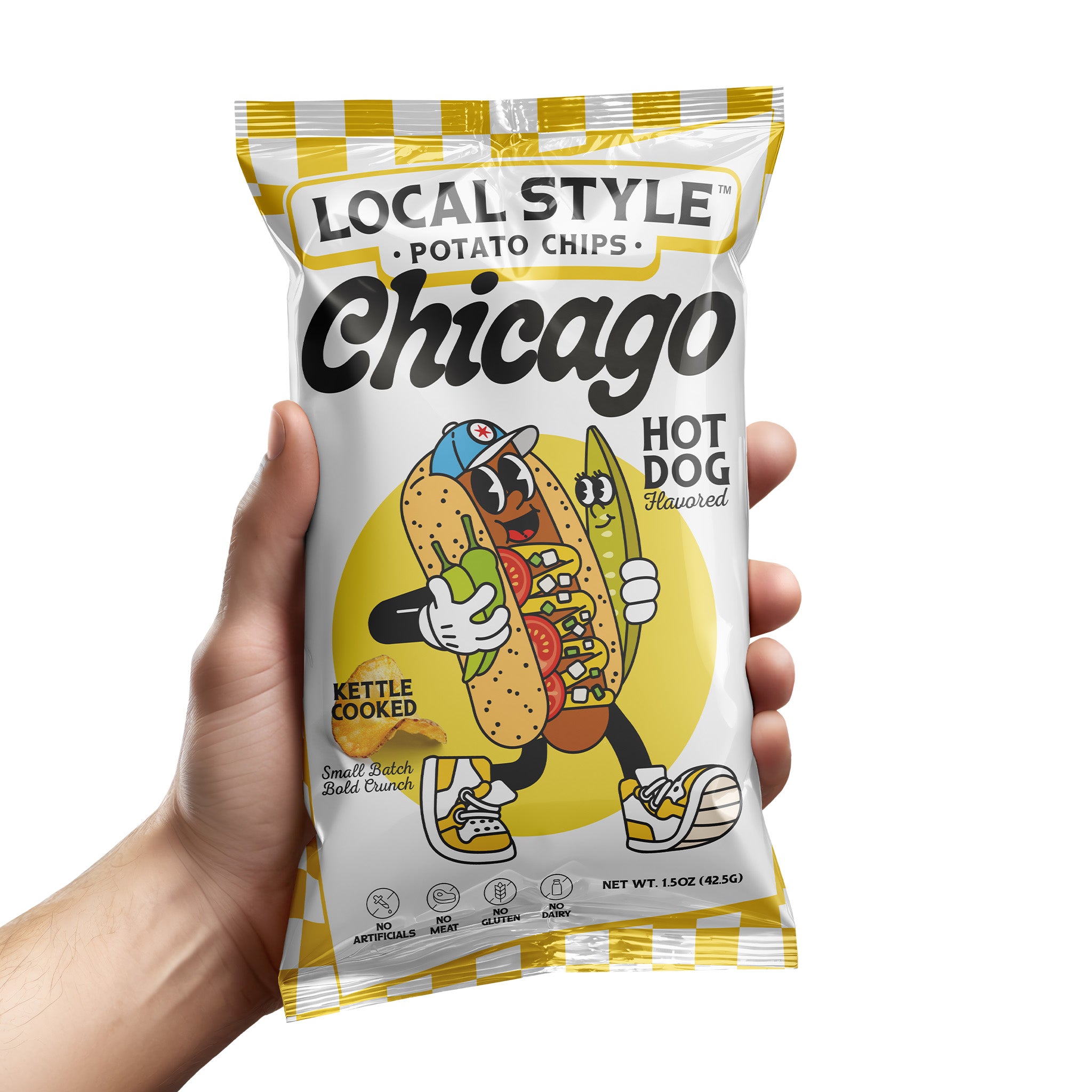 Chicago Local Style potato chips, Chicago Hot Dog Flavor Chips. 10 Multi Pack, Gourmet Chips Chicago, Local Chicago Snack Brand, Kettle Cooked, Chicago chip company snack brand, No artificials, No meat, no gluten, dairy free.