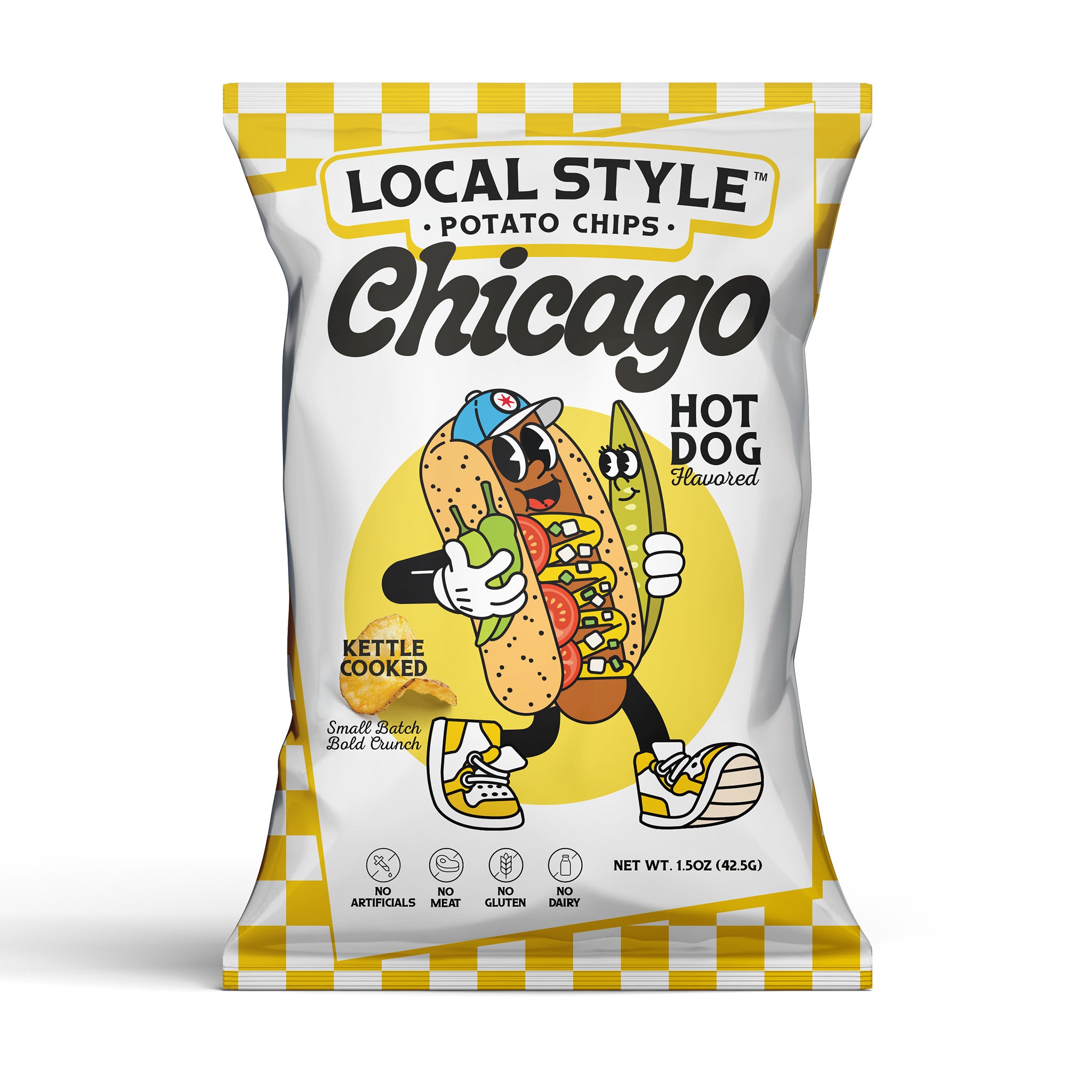Chicago Local Style potato chips, Chicago Hot Dog Flavor Chips. 10 Multi Pack, Gourmet Chips Chicago, Local Chicago Snack Brand, Kettle Cooked, Chicago chip company snack brand, No artificials, No meat, no gluten, dairy free.