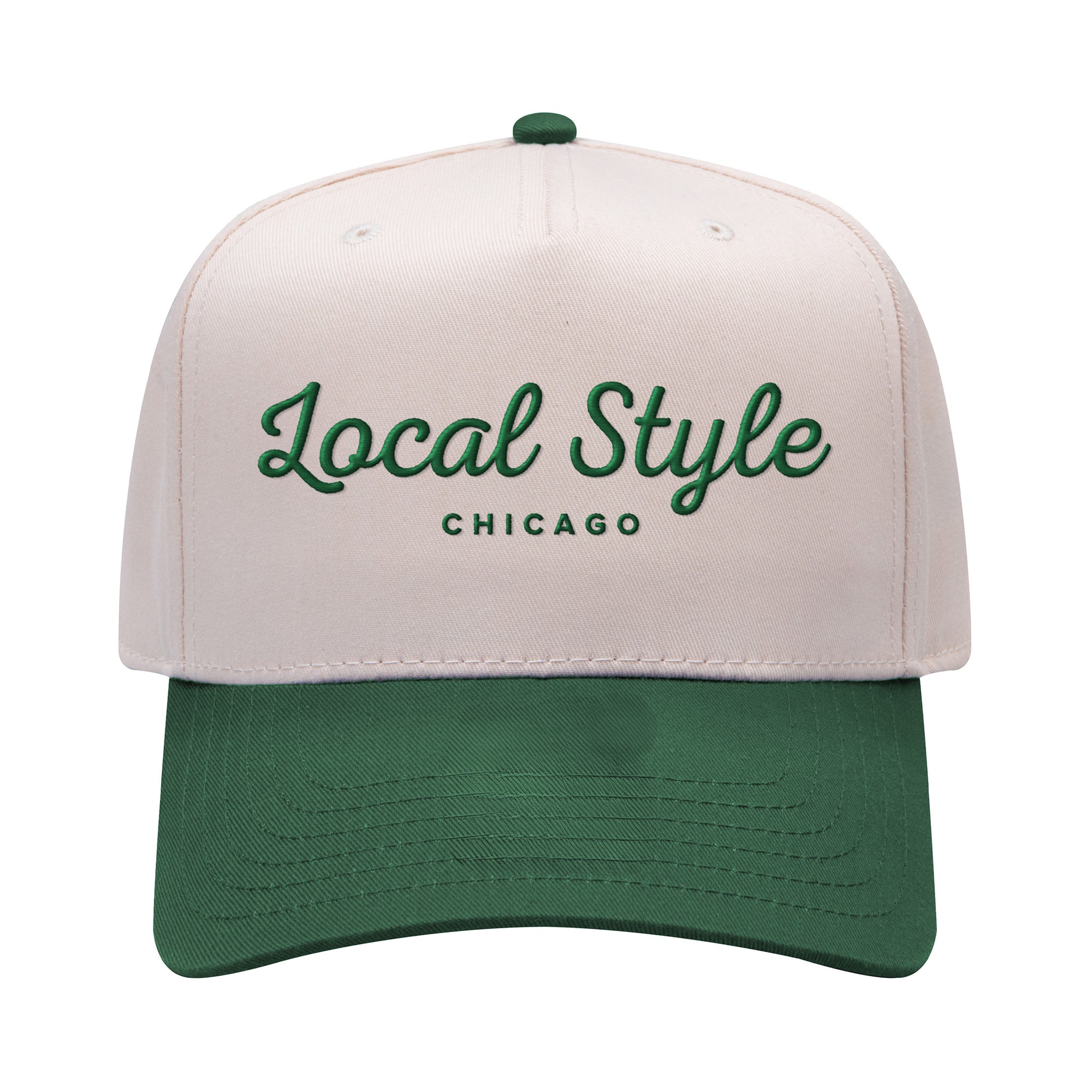 Local Style Script Snapback (Off-White & Forest Green) | Local Style