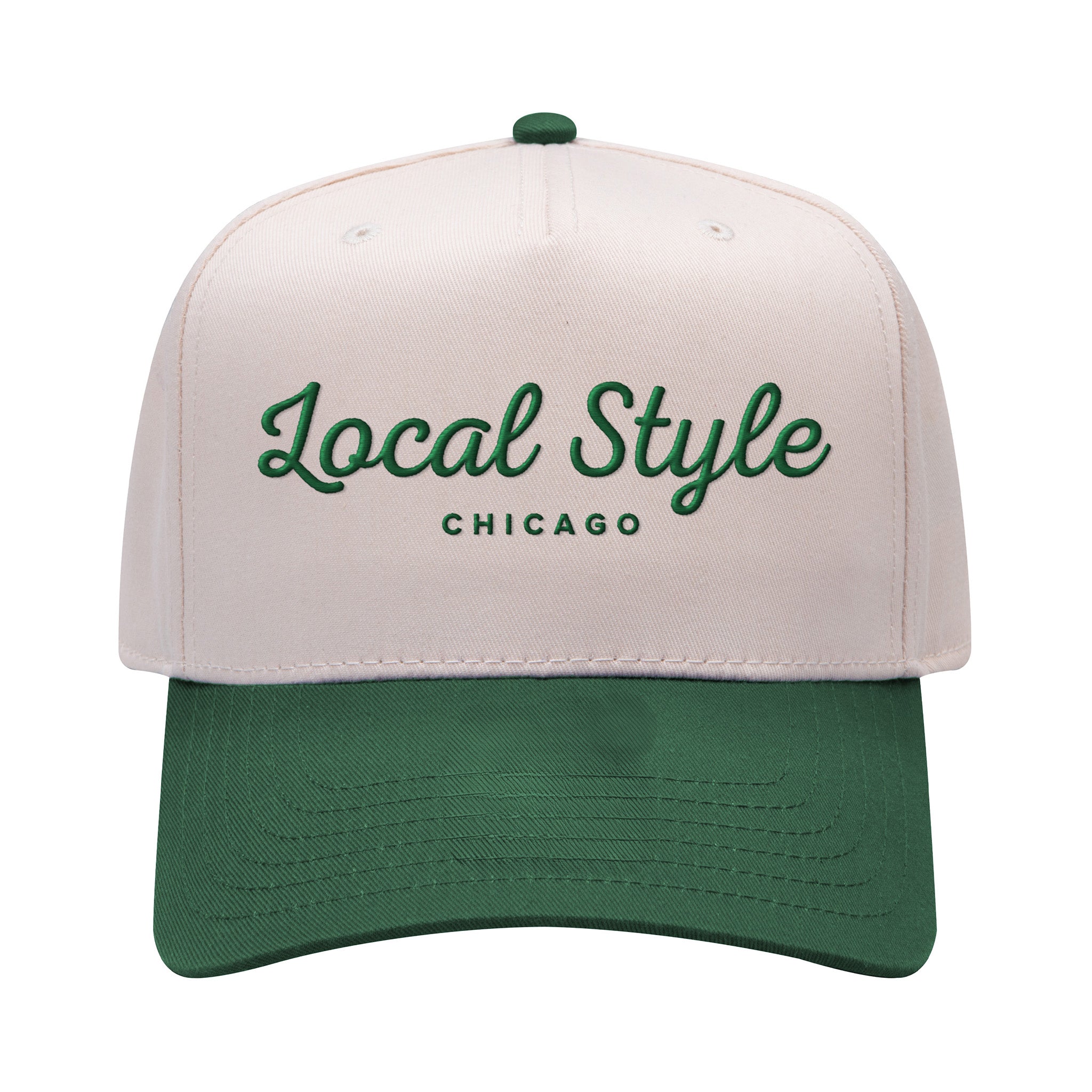 Local Style Script Snapback (Off-White & Forest Green) | Local Style