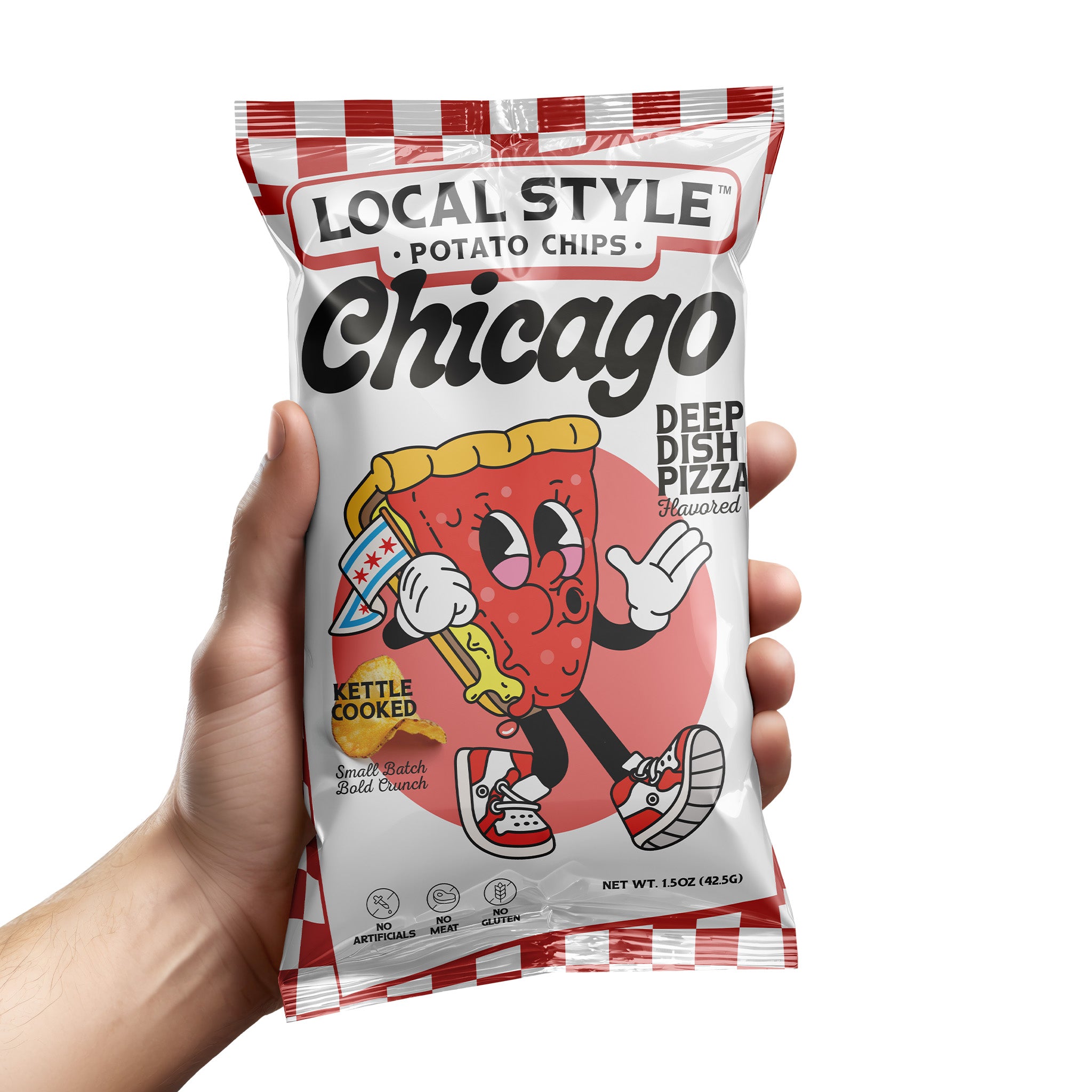 Chicago Local Style potato chips, Chicago Deep Dish Pizza Flavor Chips. 10 Multi Pack, Gourmet Chips Chicago, Local Chicago Snack Brand, Kettle Cooked, Chicago chip company snack brand, No artificials, No meat, no gluten, dairy free.